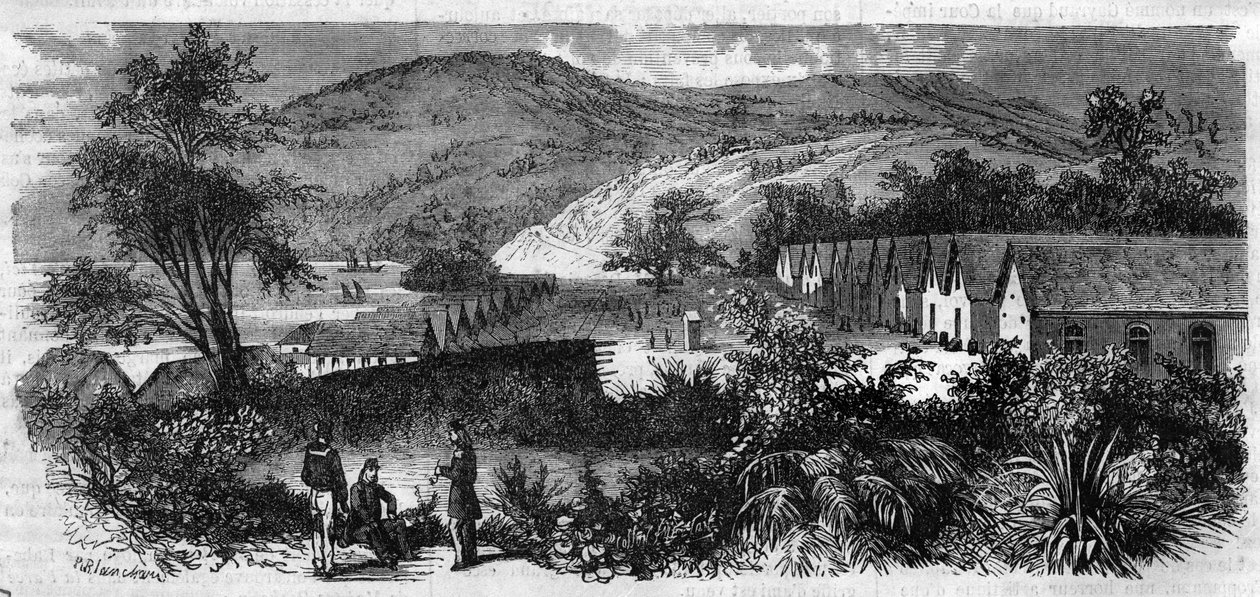 Neukaledonien - das Straflager der Insel Nou - Gravur von 1870 von Unknown artist