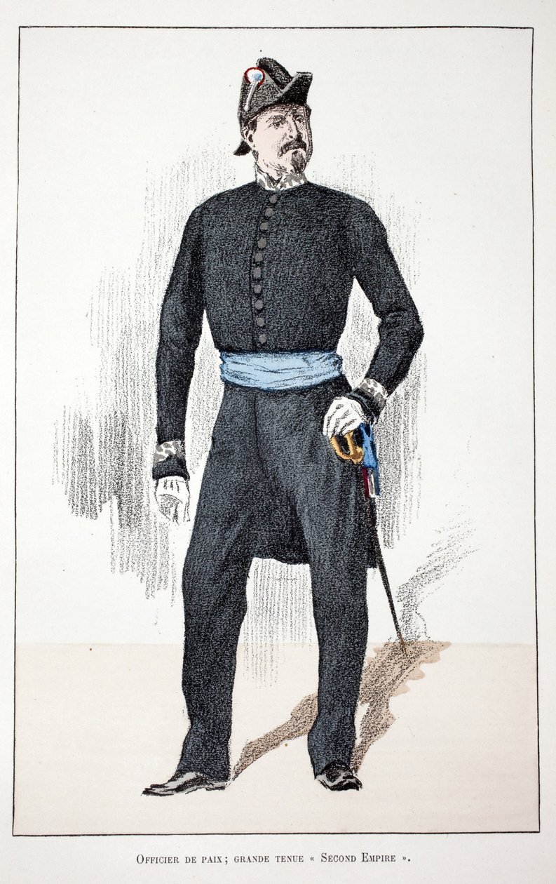 Friedensoffizier, Großes Zweites Kaiserreich (1852-1870). Farbradierung zur Illustration „Histoire du corps des gardiens de la paix“, Buch veröffentlicht unter der Schirmherrschaft von Louis Lepine (1846-1933), Polizeipräfekt der Seine, von Alfred Rey (186 von Unknown artist