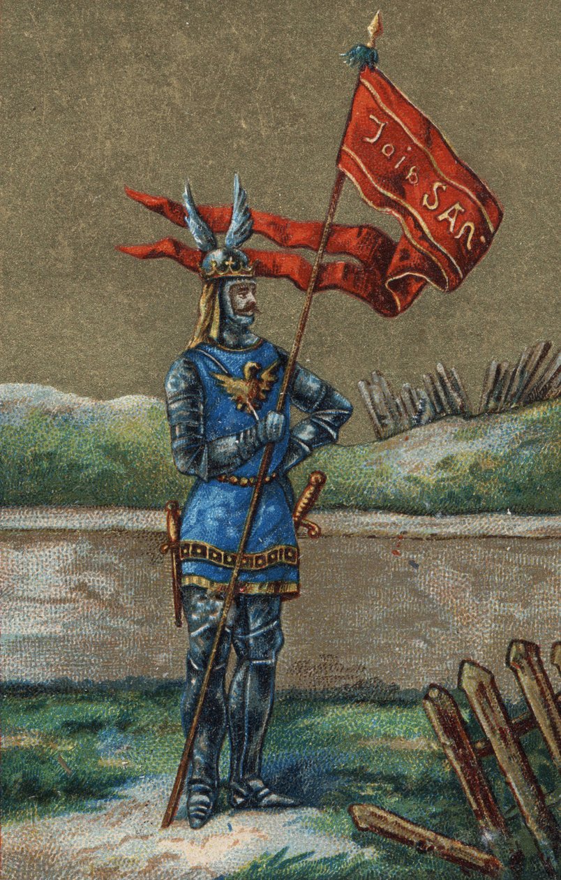 Oriflamme oder Banner des Königs von Frankreich Karl V. (1364-1380). Chromolithographie des 19. Jahrhunderts. von Unknown artist