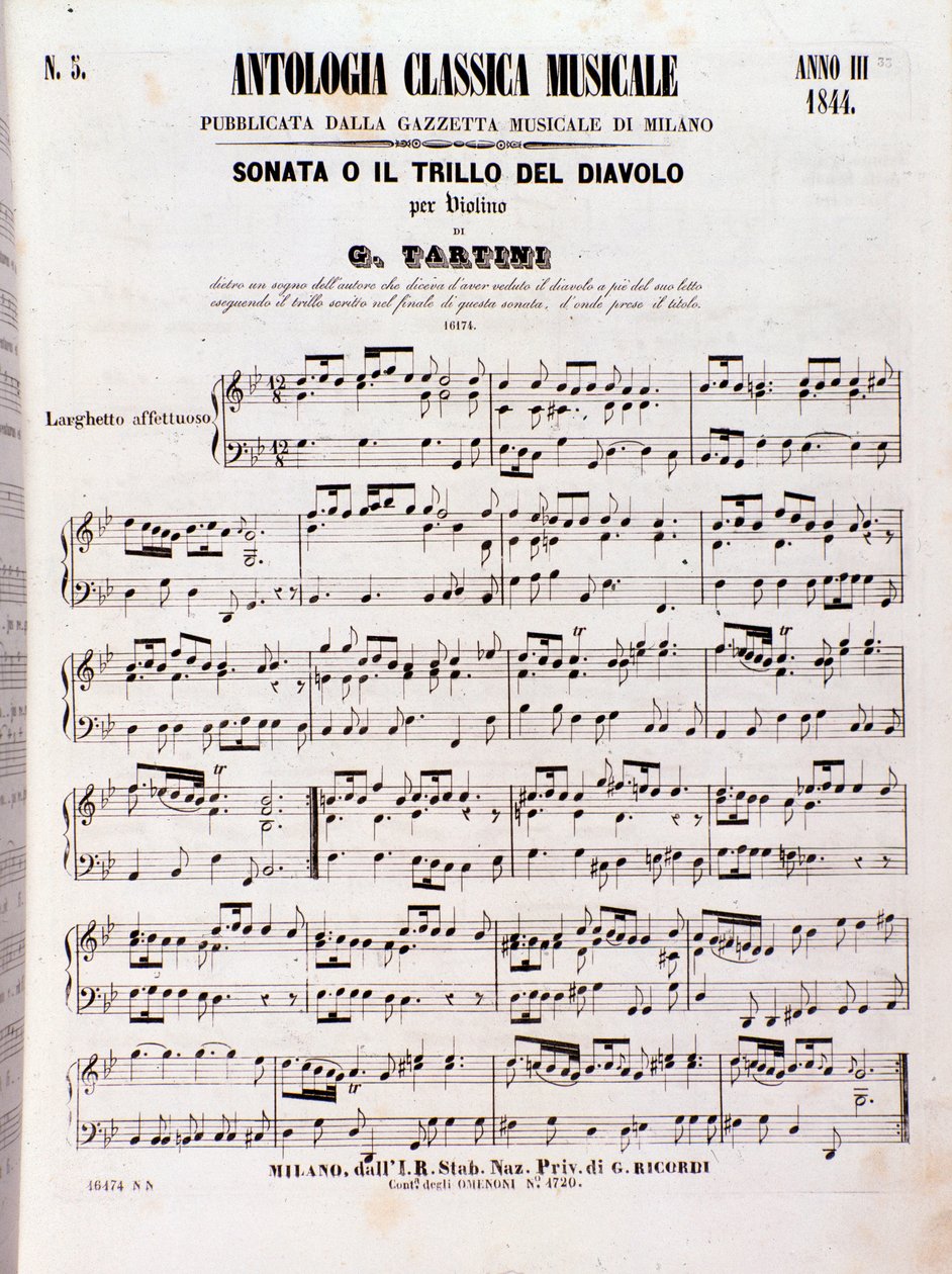 Seite der Partitur von Teufelstriller-Sonate (Il trillo del diavolo) von Tartini von Unknown artist