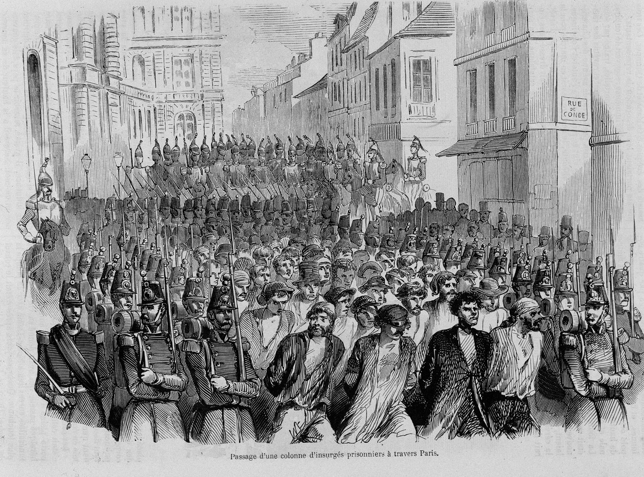 Vorbeiziehen einer Kolonne gefangener Aufständischer durch Paris, Revolution von 1848 von Unknown artist