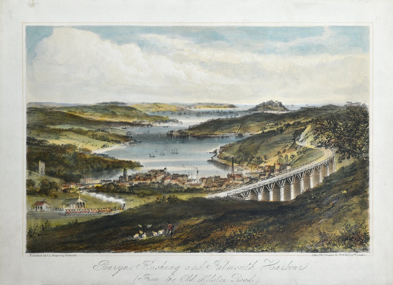 Penryn, Flushing und Falmouth Häfen (vom Old Helton Road), ca. 1860-80 von Unknown artist