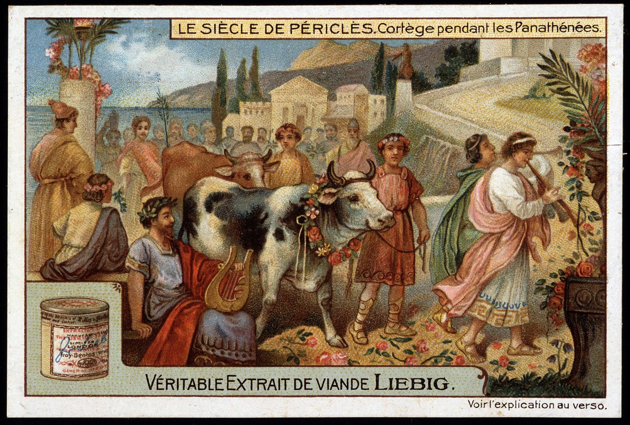 Zeitalter des Perikles (495-429 v. Chr.): Prozession während der Panathenäen - Liebig Chromolithographie von Unknown artist