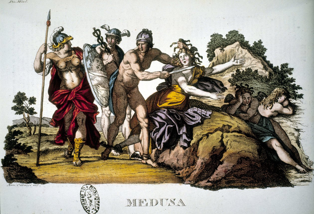 Perseus und die Medusa, eine der drei Gorgonen - im „Dizionario mitologico“ von Unknown artist