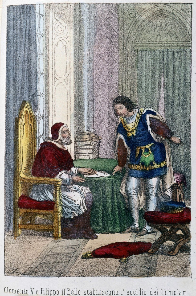 Papst Clemens V. und Philipp IV. der Schöne, König von Frankreich, beschlossen die Templer zu eliminieren von Unknown artist