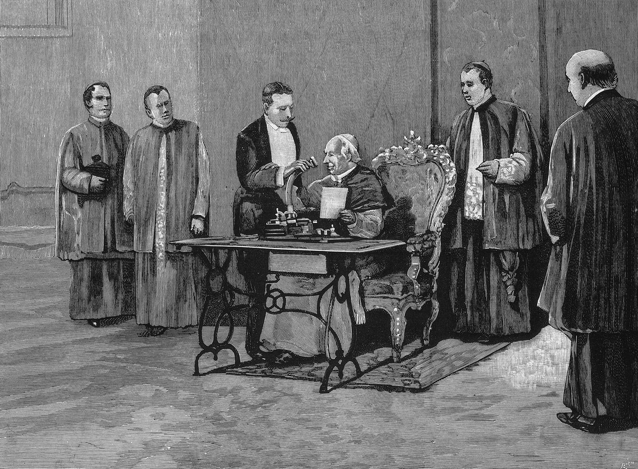 Papst Leo XIII. sendet seine Botschaft des Jubiläums, aufgenommen vom Phonographen, an das amerikanische Volk von Unknown artist