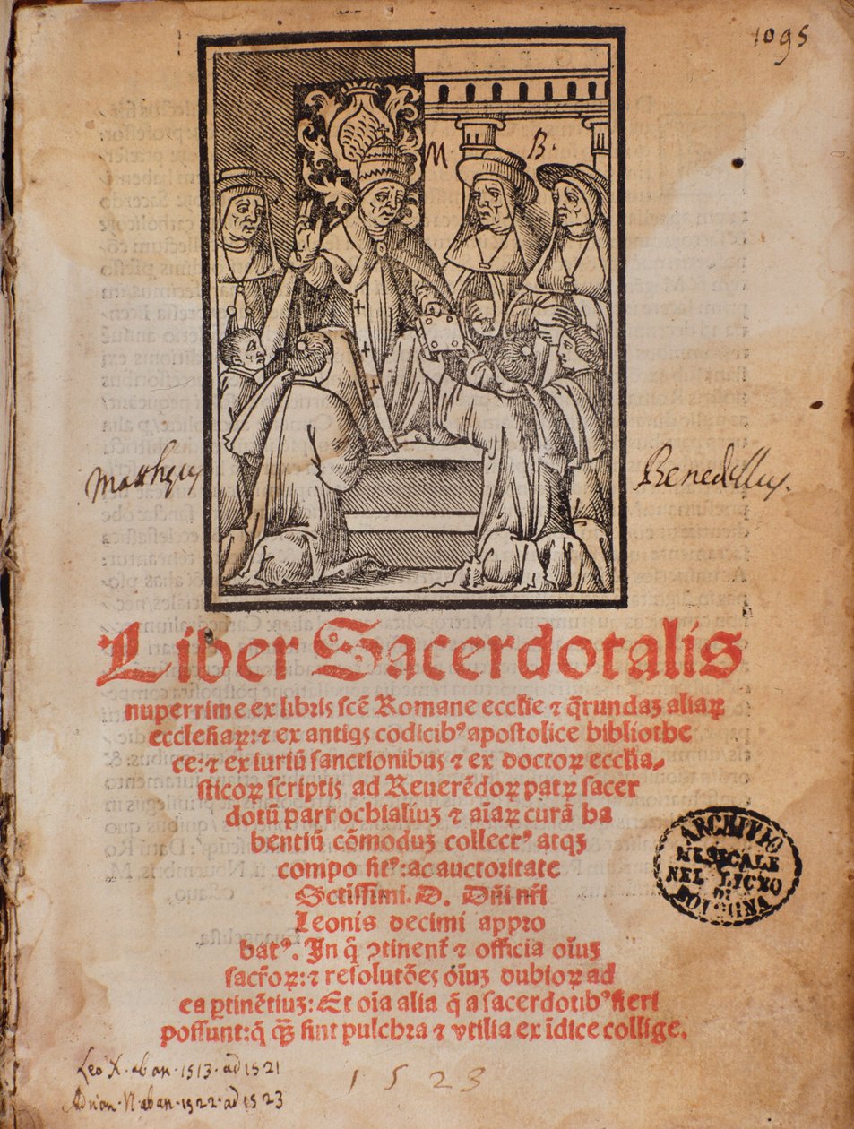 Papst Leo X. erhält das Buch Frontispiz des liturgischen Buches 