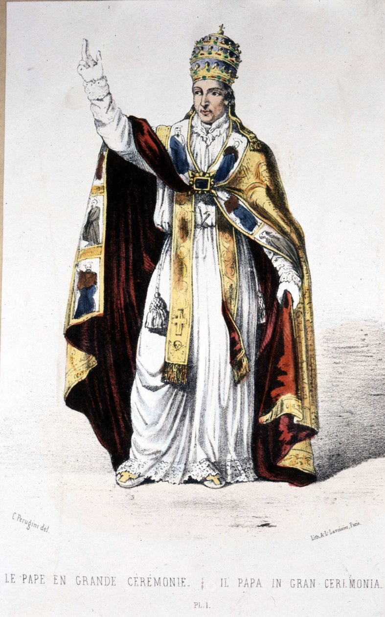 Papst Pius IX. in einem großen Zeremoniengewand - Gravur von Unknown artist