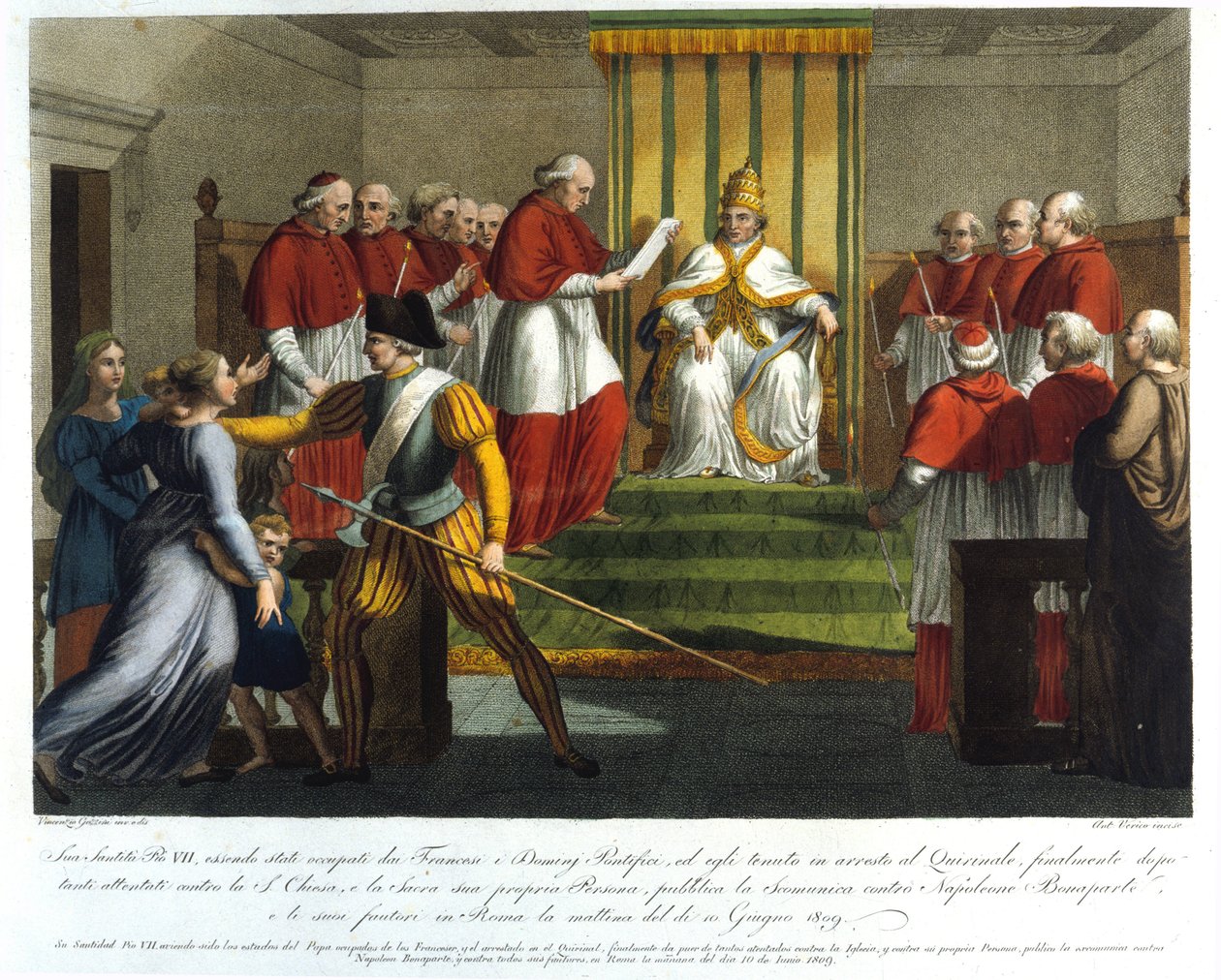 Papst Pius VII. (1742 - 1823) exkommunizierte Napoleon Bonaparte am 10. Juni 1809. Gravur des 19. Jahrhunderts. von Unknown artist