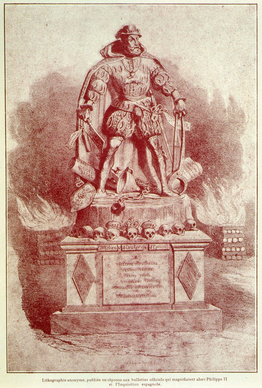 Karikaturporträt von Philipp II. zur Spanischen Inquisition - Gravur von Unknown artist