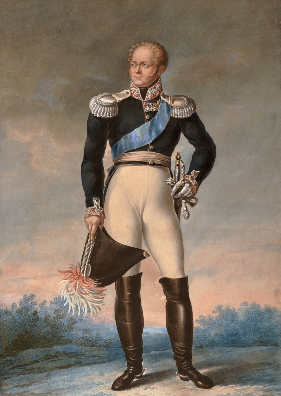 Porträt von Alexander I. von Russland, ca. 1819 - Aquarell - Fußporträt von Alexander I., Zar von Russland (1777-1825) - Anonymes Aquarell von Unknown artist