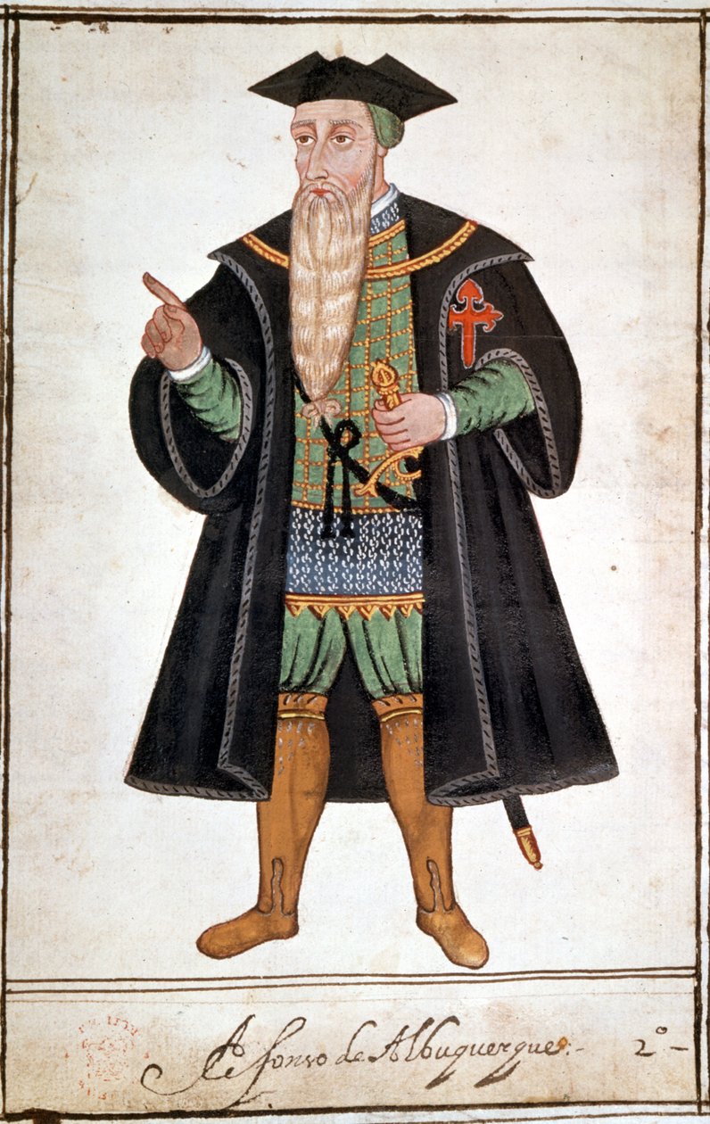 Porträt von Alphonse (Alfonso oder Afonso) von Albuquerque (1453 - 1515). Manuskript von Pedro Varretto de Resenda. 16. Jahrhundert. von Unknown artist