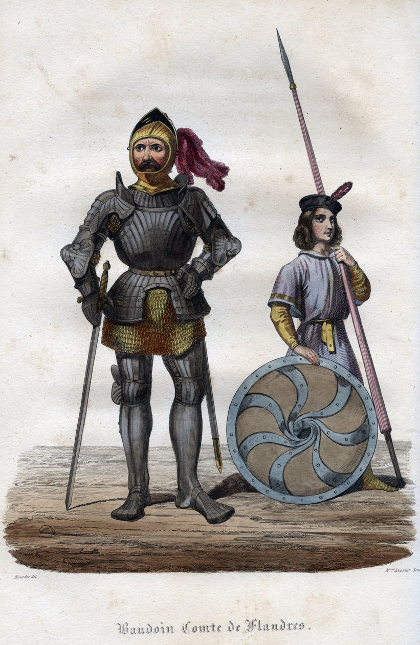 Porträt von Balduin I., Graf von Flandern (830er-879), auch bekannt als Balduin Eisenarm. Gravur von 1842 in „Histoire des popes“ von Maurice Lachatre. Private Sammlung. von Unknown artist