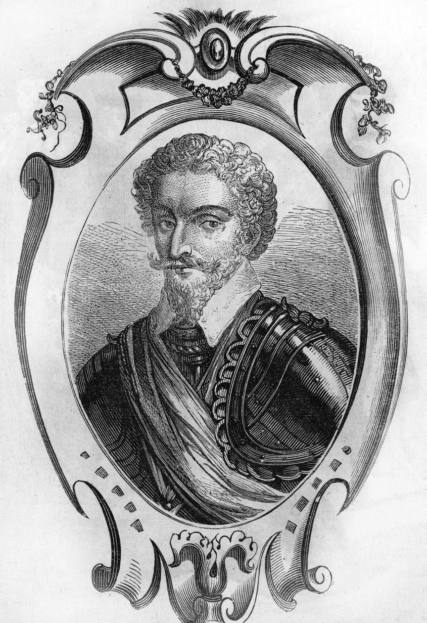 Porträt von Charles de Gontaut, Baron, dann Herzog von Biron (1562-1602). Marschall von Frankreich. Gravur von 1866. von Unknown artist