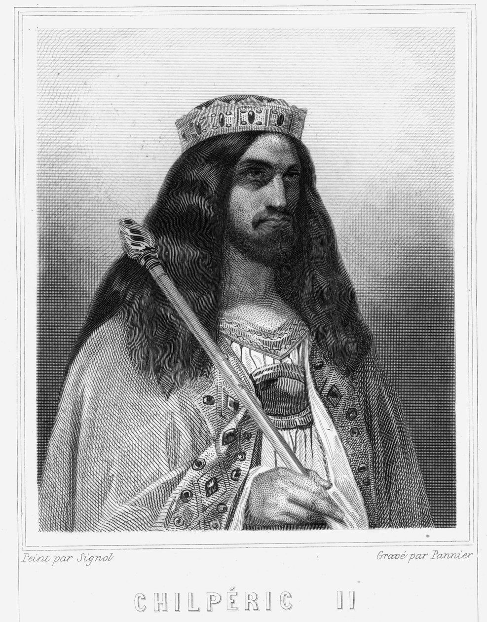 Porträt von Childeric III (v. 670 - 721), König von Neustrien - in „Histoire des Français“ von Lavallée, Gravur von Unknown artist