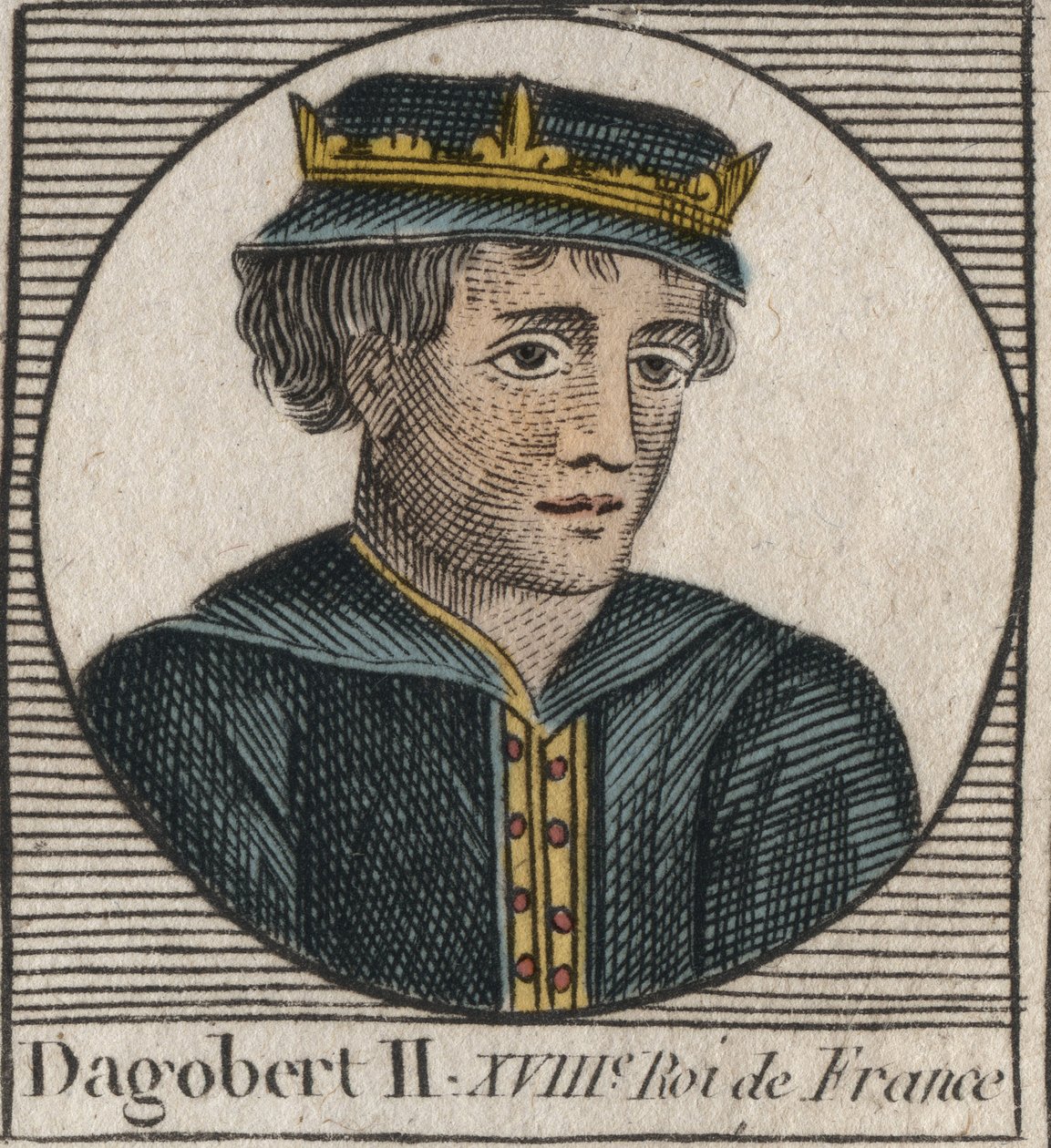 Porträt von Dagobert II., König der Franken von 711 bis 716 - Gravur aus „Instruction sur l