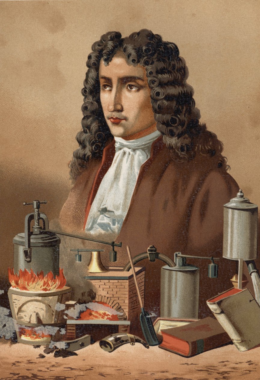 Porträt von Denis Papin (1647 - 1714) aus „La Ciencia y sus Hombres“ von Louis Figuier. Barcelona 1881 von Unknown artist