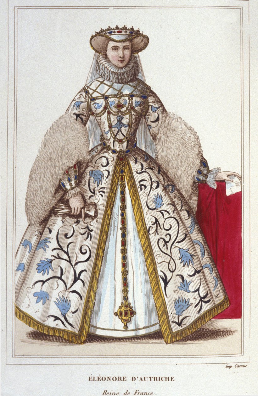 Porträt von Eleonore von Habsburg (oder Österreich) (1498-1558). Erzherzogin von Österreich, Königin von Portugal und dann Königin von Frankreich, zweite Frau von Franz I., Gravur von 1830 von Unknown artist