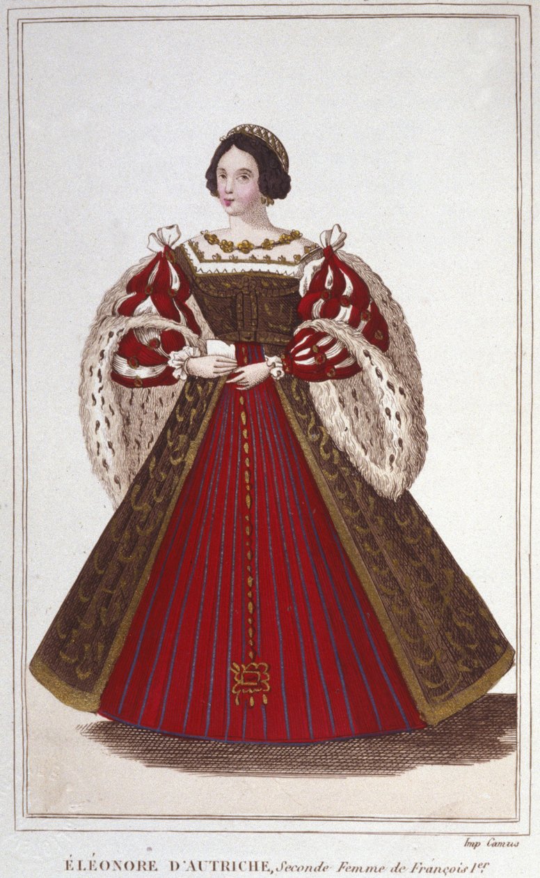 Porträt von Eleonore von Habsburg (oder Österreich) (1498-1558). Erzherzogin von Österreich, Königin von Portugal und dann Königin von Frankreich, zweite Frau von Franz I. (Stich von 1830) von Unknown artist