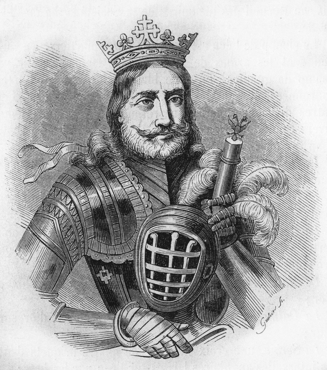 Porträt von Etienne IX UroU IV DuUan auf Französisch, Etienne Douchan (1308 bis 1355). König, dann Zar der Serben. Gravur von 1840. von Unknown artist