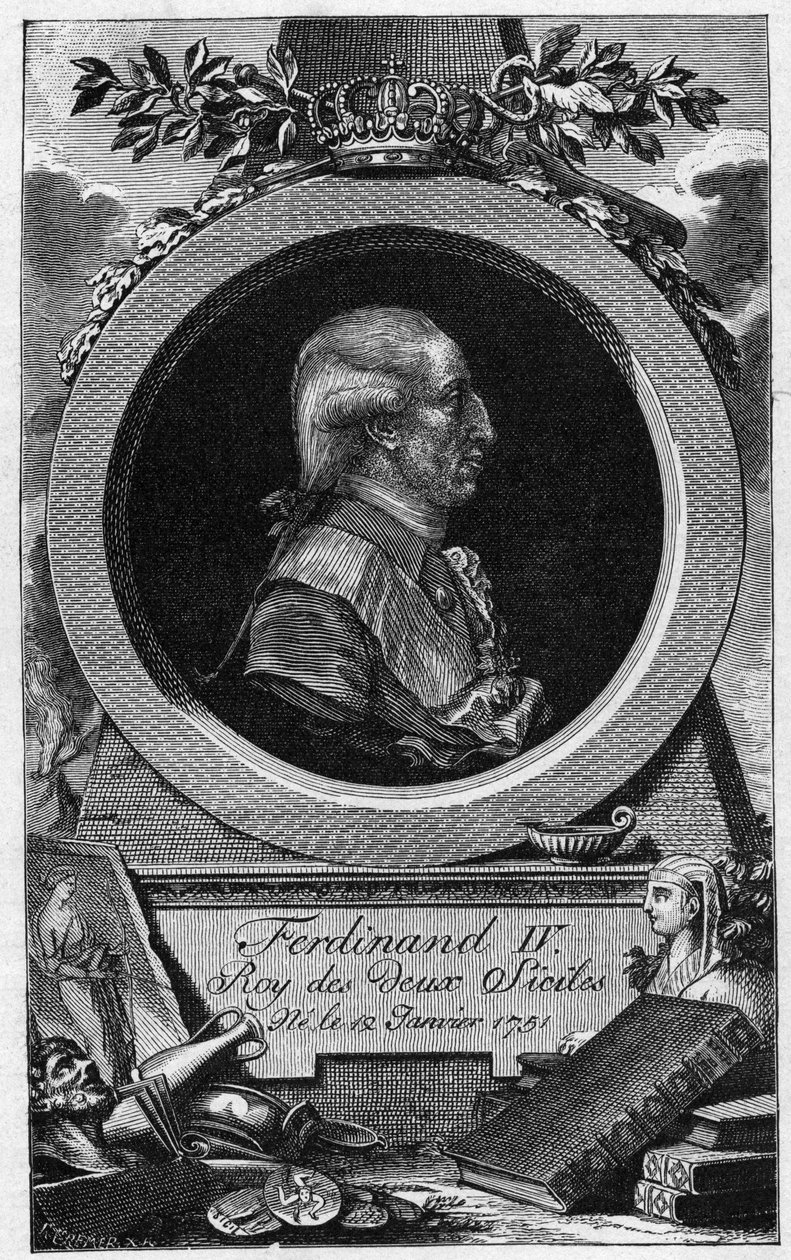 Porträt von Ferdinand I. der Beiden Sizilien (oder Ferdinand IV. von Neapel) (1751-1825) - Gravur aus dem 19. Jahrhundert von Unknown artist