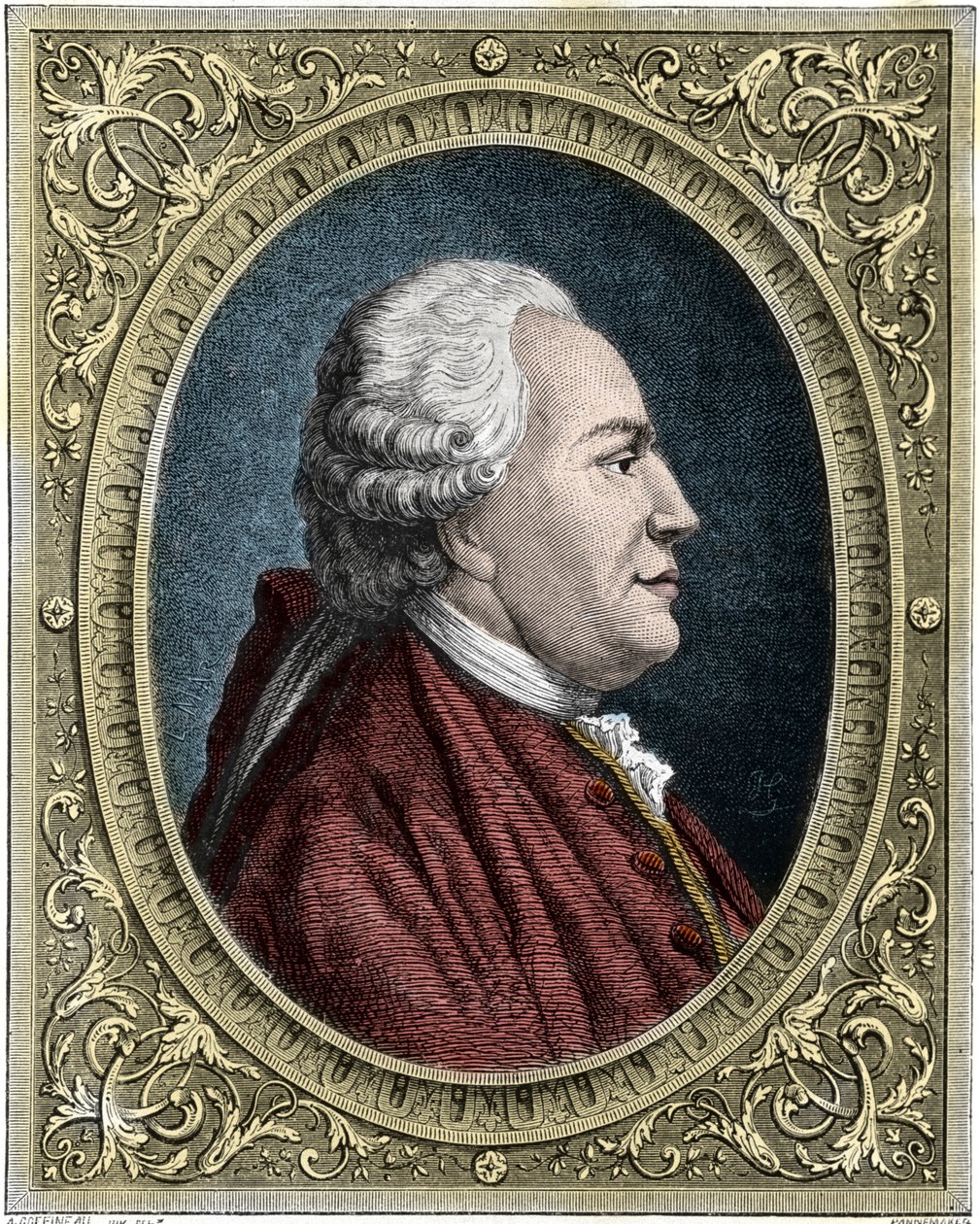 Porträt von Franz-Anton Mesmer (1734-1815) (Frederic Antoine Mesmer - Franz Anton Mesmer) deutscher Arzt, Begründer der Theorie des tierischen Magnetismus (Mesmerismus). Farbige Gravur aus dem 19. Jahrhundert von Unknown artist