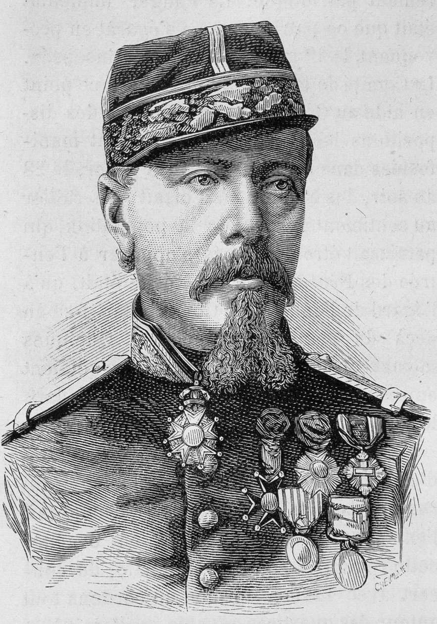 Porträt von General Lecomte, der 1871 von den Aufständischen erschossen wurde. Gravur aus dem späten 19. Jahrhundert in „Histoire de France“ von H. Martin. von Unknown artist