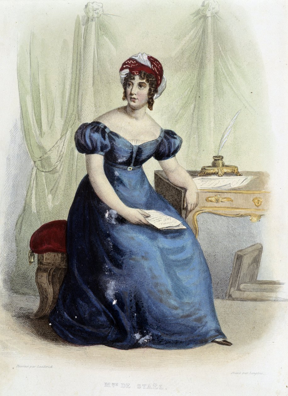 Porträt von Germaine Necker, Baronin von Stael Holstein (Stael-Holstein) genannt Madame de Stael (1766-1817) - in "Le Plutarque français", Ed. Mennechet von Unknown artist