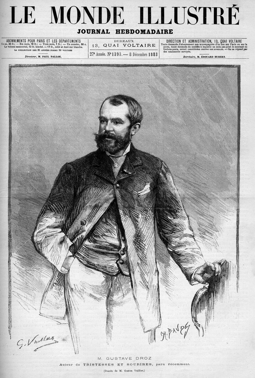 Porträt von Gustave Droz (1832-1895), französischer Maler und Schriftsteller. Gravur in Le Monde Illustré von Unknown artist