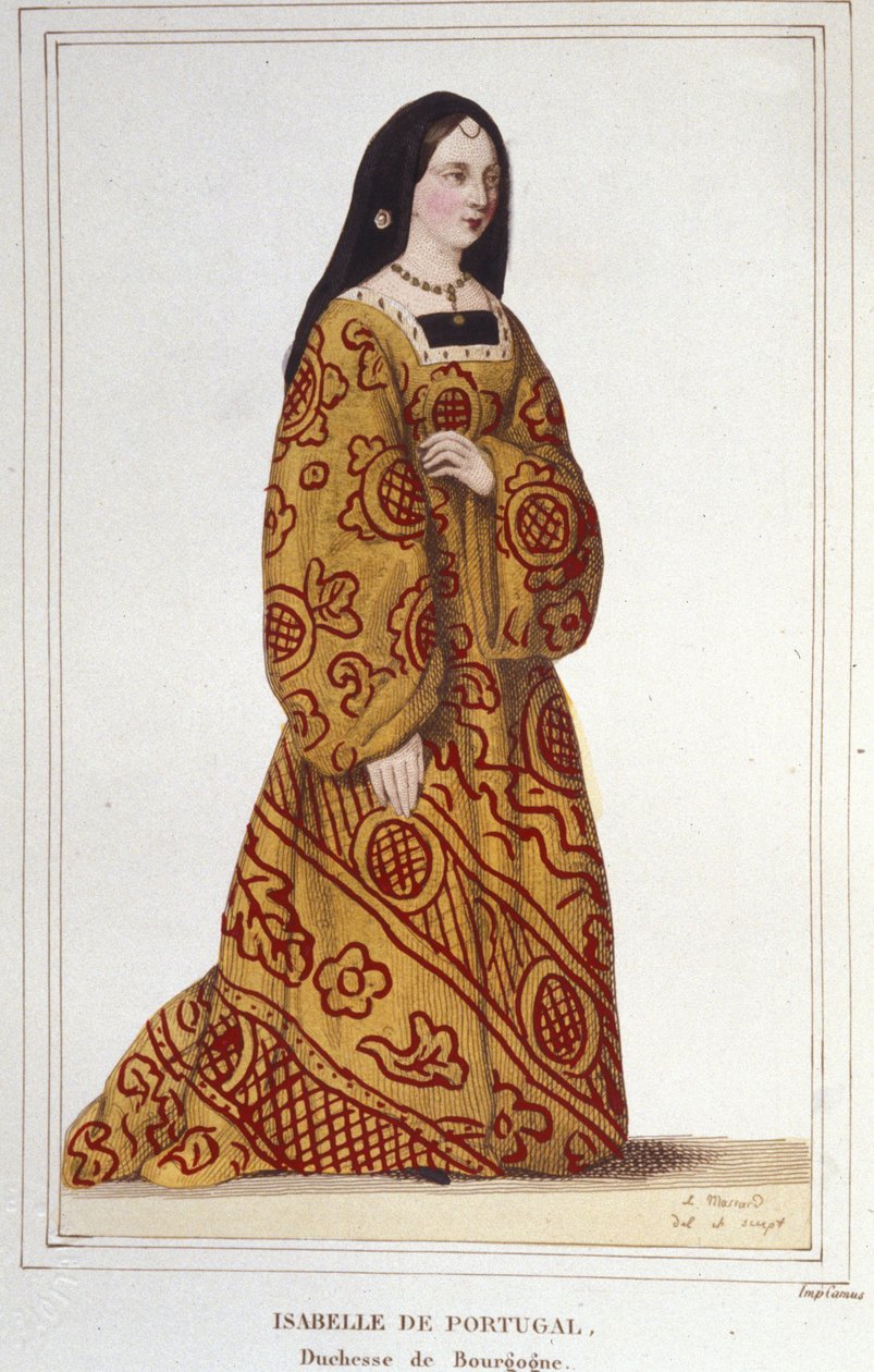 Porträt von Isabella von Portugal (1397-1472) Herzogin von Burgund, Ehefrau von Philipp dem Guten. Gravur von 1830 von Unknown artist