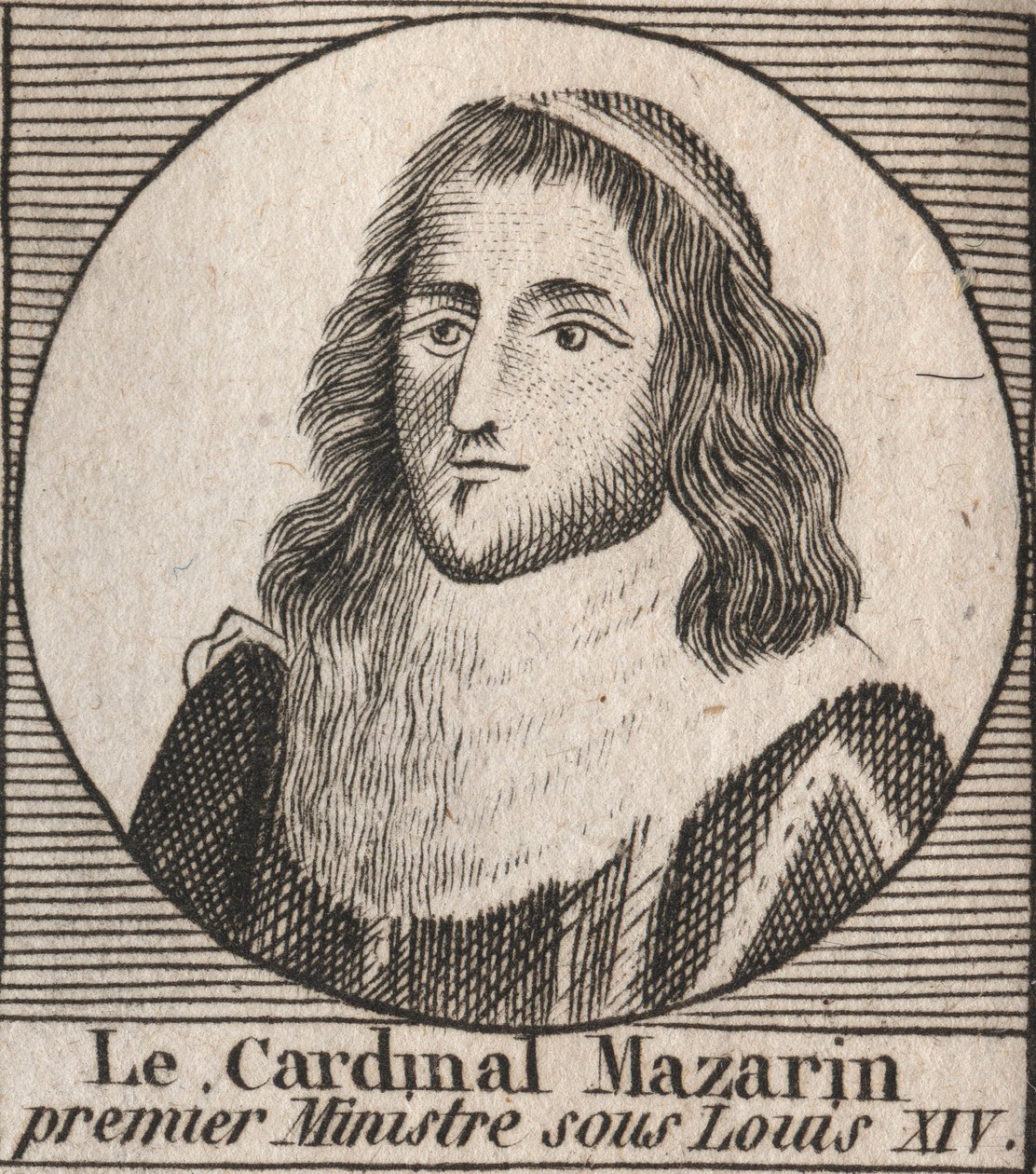 Porträt von Jules Mazarin (1602-1661), bekannt als Kardinal Mazarin, Premierminister unter Ludwig XIV. - Gravur aus 