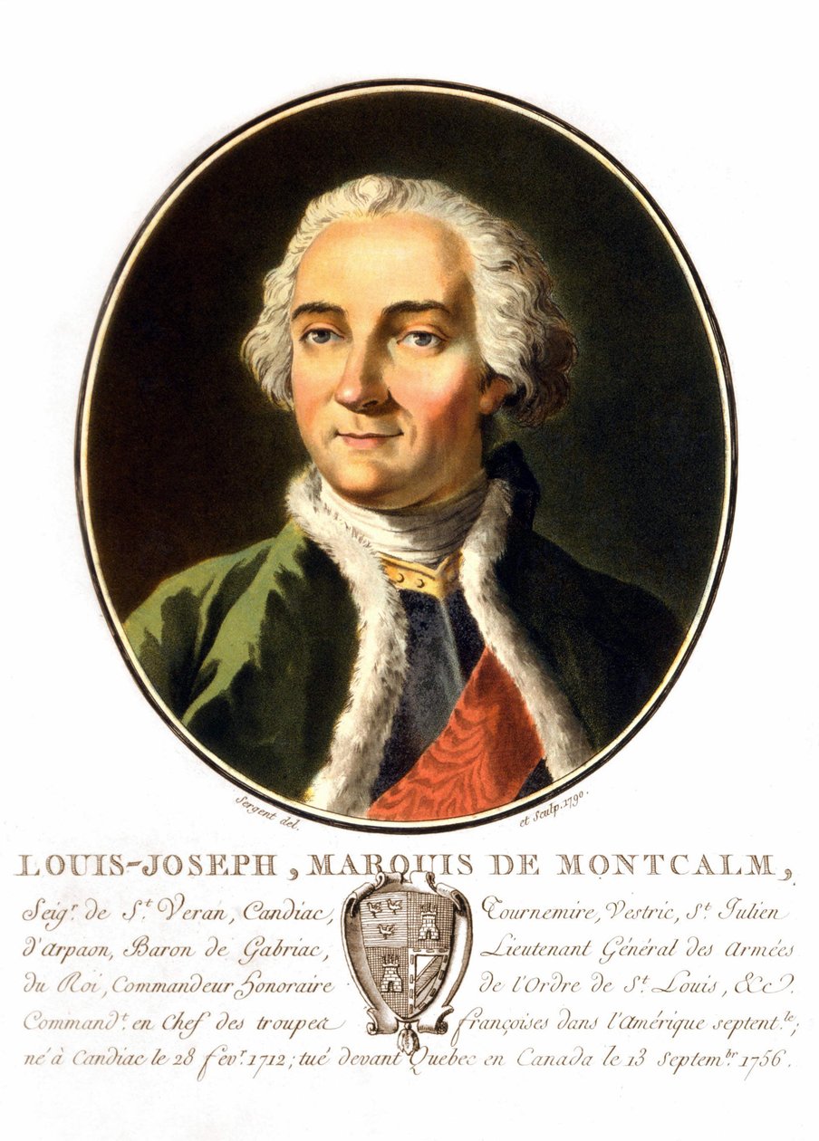 Porträt von Louis-Joseph, Marquis von Montcalm de Saint-Véran (1712-1759). Ein französischer General, der bei dem Versuch starb, Quebec gegen die Engländer zu verteidigen. Gravur des 19. Jahrhunderts. von Unknown artist