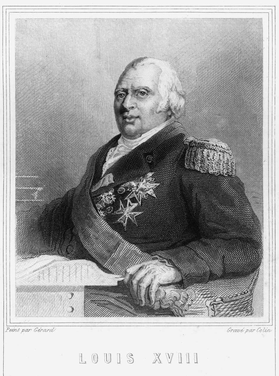 Porträt von Ludwig XVIII. (1755-1824), König von Frankreich - in „Histoire des Français“ von Lavallée, Gravur, undatiert. von Unknown artist