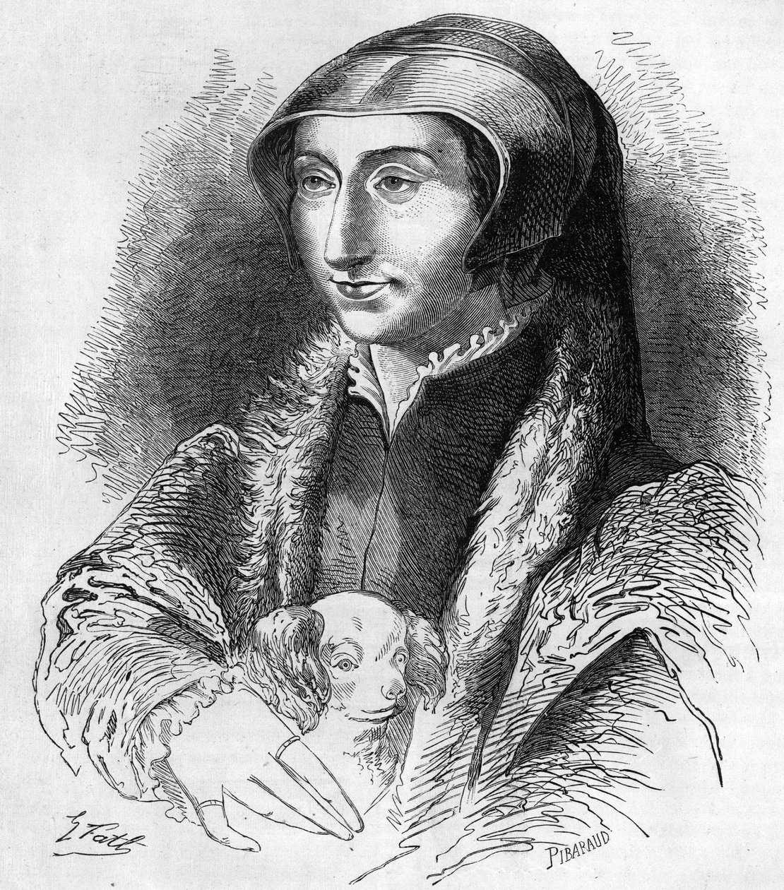 Porträt von Margarete von Navarra (Marguerite von Valois, Marguerite von Angoulême oder Marguerite von Frankreich (1492-1549) Königin von Navarra und Dichterin, Schwester von Franz I. (1553-1615). Gravur aus dem 19. Jahrhundert. von Unknown artist