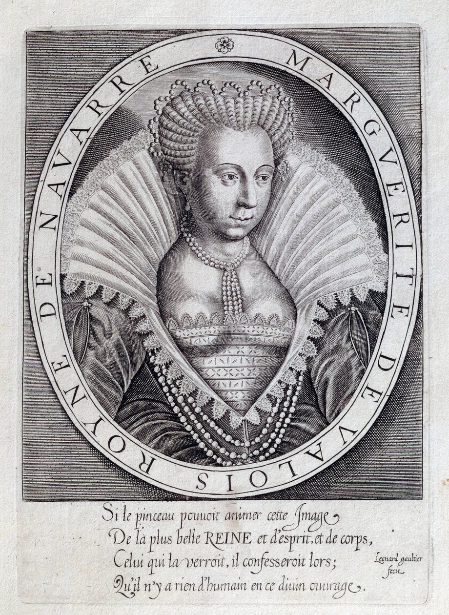 Porträt von Margarete von Valois (1553 - 1615), bekannt als Königin Margot. Kupferstich aus dem 16. Jahrhundert. Pau, Musee Du Chateau von Unknown artist