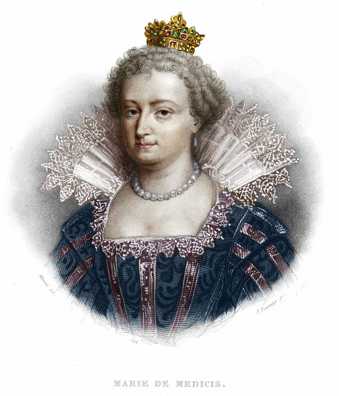 Porträt von Maria von Medici (1573 - 1642), Ehefrau von Heinrich IV. und Mutter von Ludwig XIII. (Gravur von 1836) von Unknown artist