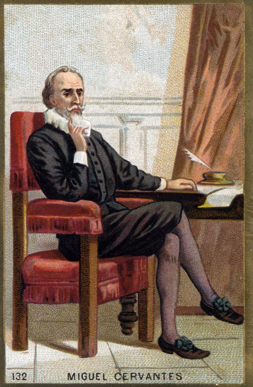 Porträt von Miguel Cervantes Saavedra, bekannt als Cervantes (1547 - 1616), spanischer Schriftsteller. Chromolithografie des 19. Jahrhunderts. von Unknown artist
