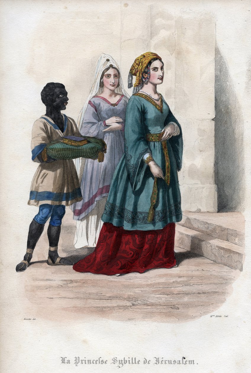 Porträt von Sibylla von Jerusalem (Jerusalem Sibylle) (ca. 1160-1190), Prinzessin und dann Königin von Jerusalem. Gravur von 1842 in „Histoire des popes“ von Maurice Lachatre. Private Sammlung. von Unknown artist