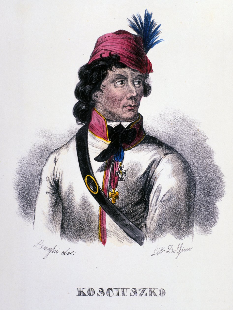Porträt von Thaddeus (Tadeusz) Kosciuszko (Kosciusko), polnischer Soldat (1746-1817). Gravur des 19. Jahrhunderts von Unknown artist