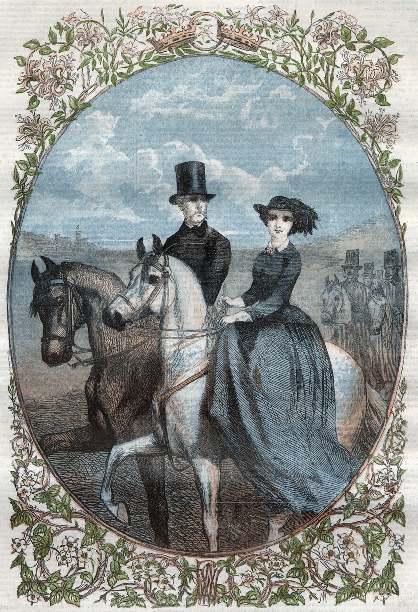 Porträt Ihrer Königlichen Hoheiten Prinzessin Victoria (1840-1901) (Tochter von Königin Victoria) und Kronprinz Friedrich Wilhelm von Preußen (1831-1888). Gravur aus dem Jahr 1858. von Unknown artist