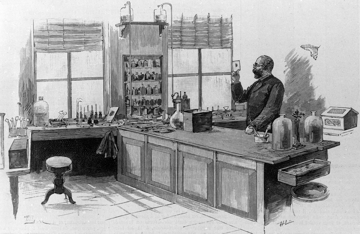 Porträt des deutschen Arztes Robert Koch (1843-1910) in seinem Labor von Unknown artist