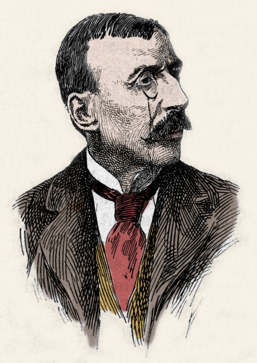 Porträt des portugiesischen Schriftstellers und Diplomaten Jose Maria de Eeca de Queiros oder Queiroz (1845-1900). Gravur des 19. Jahrhunderts von Unknown artist