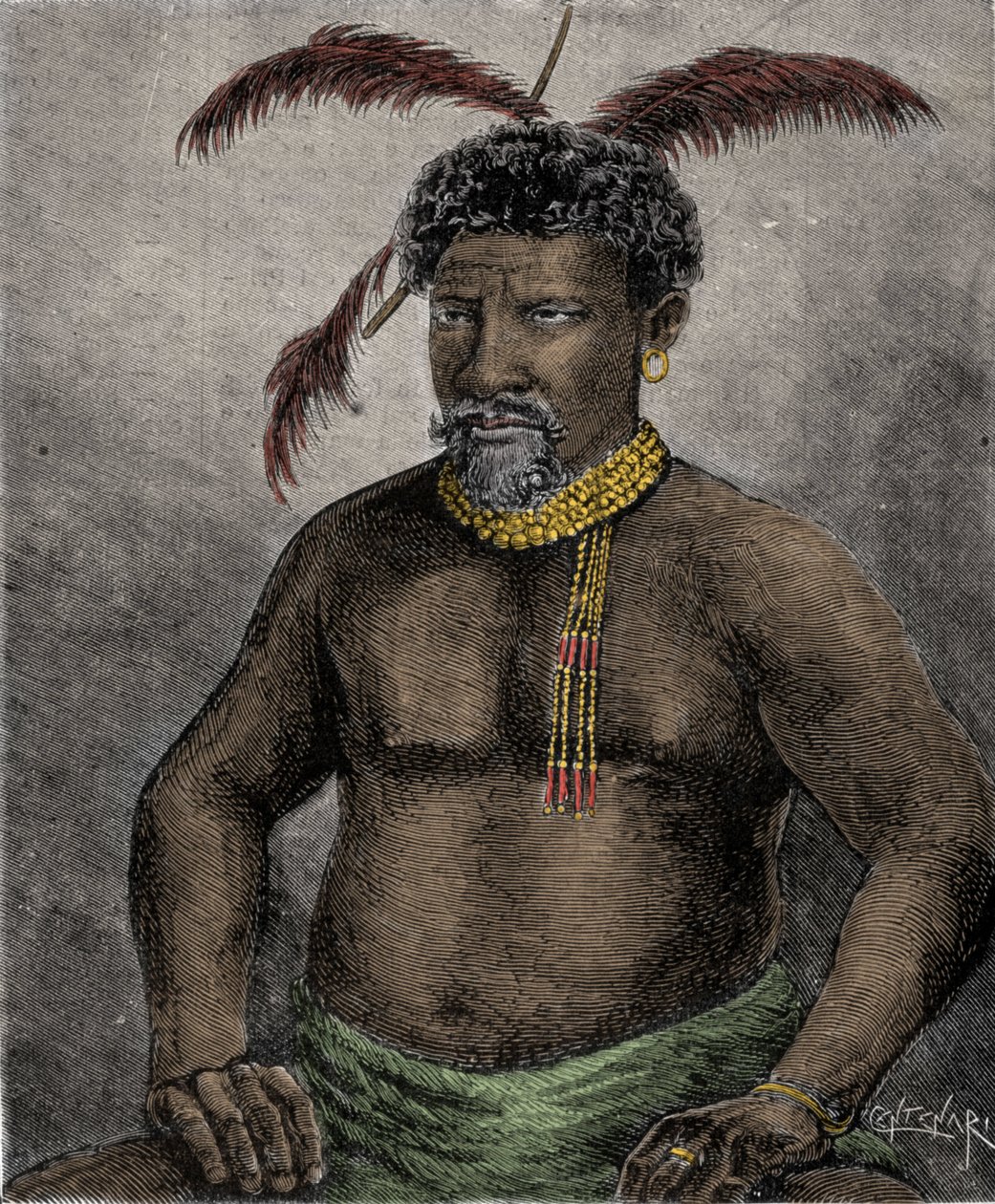 Porträt des Zulu-Königs Cetshwayo (oder Cetawayo, Cetewayo, Cetywajo, Ketchwayo) (1826-1884) Gravur des 19. Jahrhunderts von Unknown artist