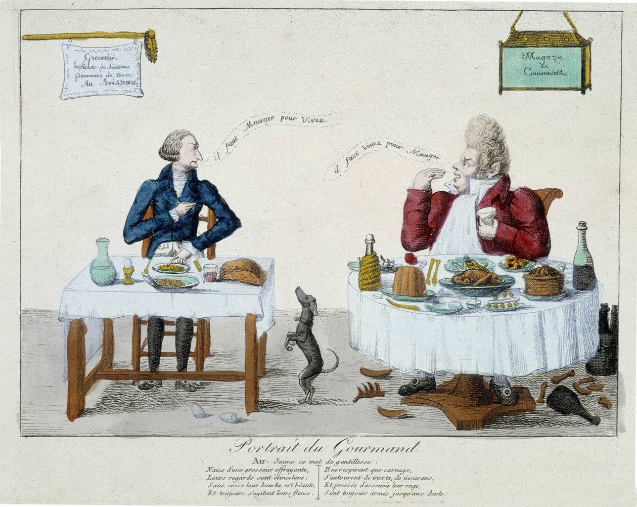 Porträt des Gourmands: „man muss essen, um zu leben, man muss leben, um zu essen“ - Gravur von Unknown artist