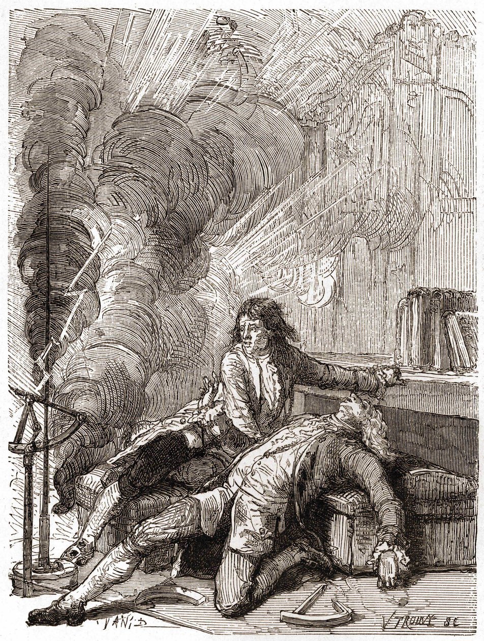 Professor Georges Guillaume Richmann (1711-1753) starb in seiner Werkstatt bei einem Experiment mit einem Elektrometer von Unknown artist