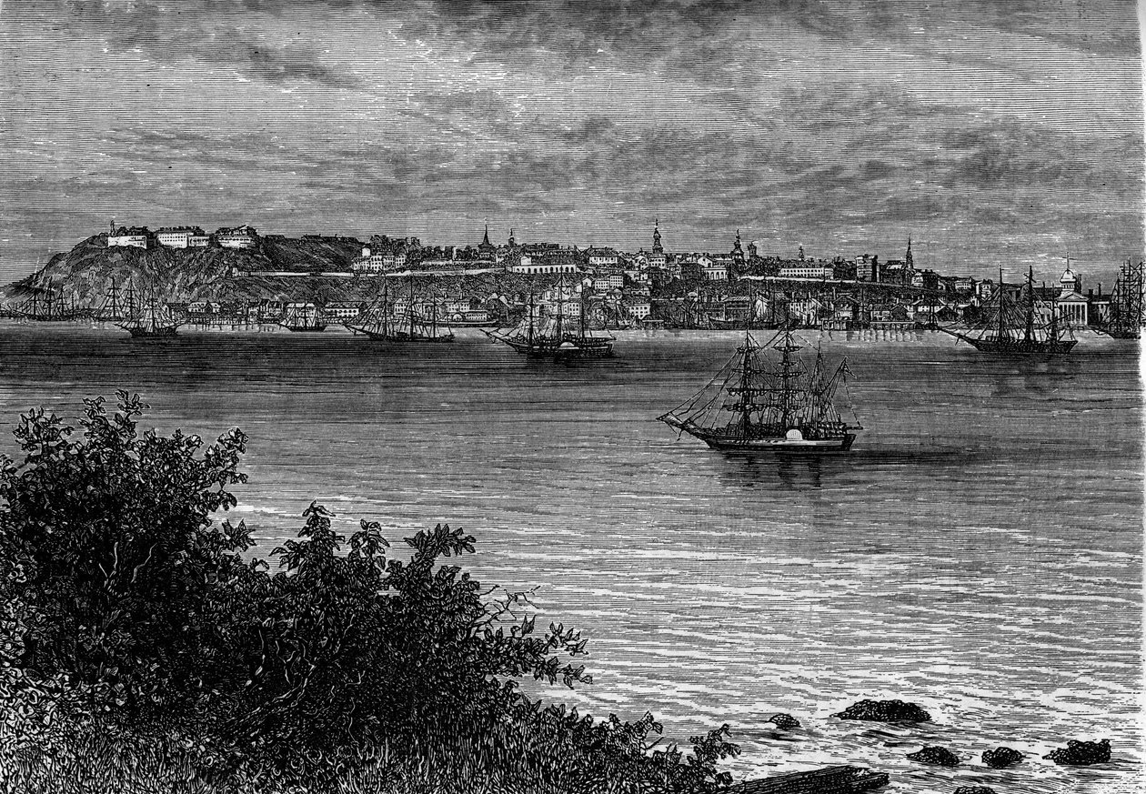 Quebec City, Kanada, vom rechten Ufer des St. Lawrence. Gravur im „Le Journal de la jeunesse“. von Unknown artist