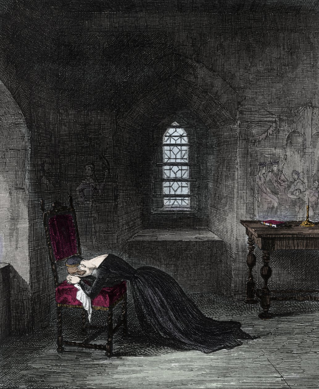 Königin Jeanne Grey ist Gefangene im Tower of London. Lady Jane Grey (1537-1554), Nichte von König Heinrich VIII., war 9 Tage lang Königin von England. Ihre Cousine Mary (Mary Tudor), die den Thron beansprucht, lässt sie wegen Hochverrats inhaftieren und h von Unknown artist