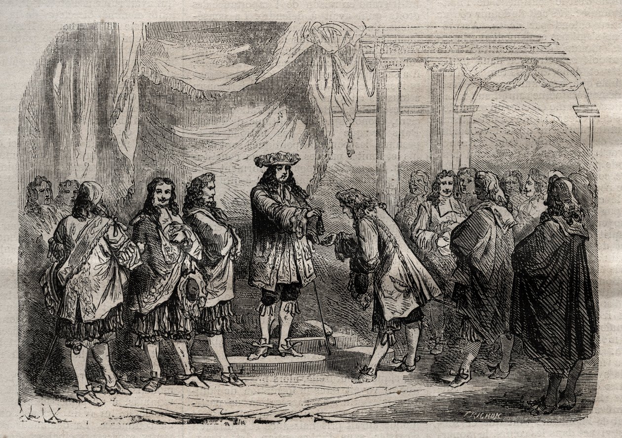 René Duguay Trouin (Duguay-Trouin) (René Trouin du Gué genannt) (1673-1736) erhält das Kreuz von Saint-Louis aus den Händen von König Ludwig XIV. - Gravur in „Dictionnaire populaire illustré“ - 1864 - von Joseph Decembre und Edmond Allonier von Unknown artist