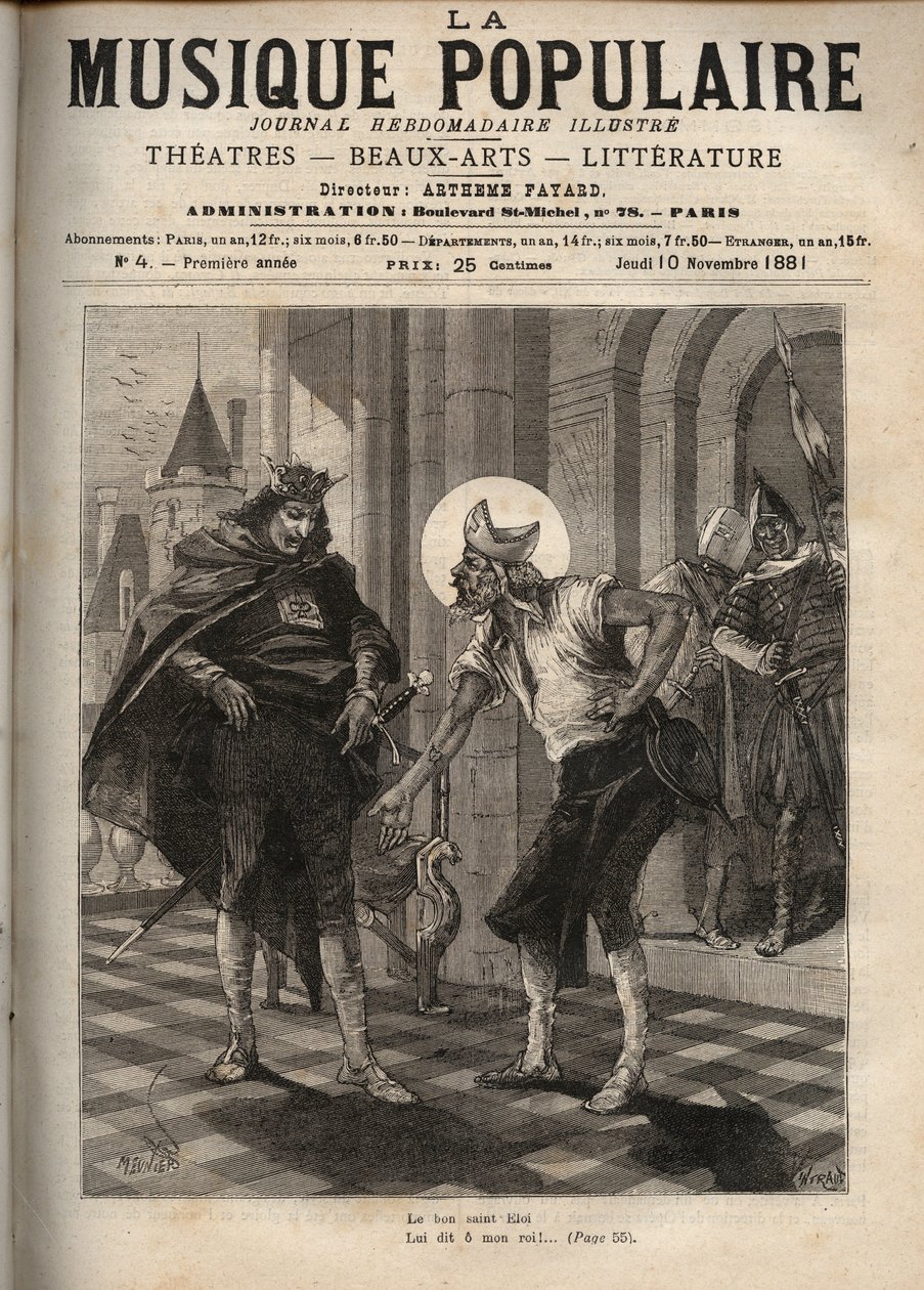 Darstellung des französischen Volksliedes „König Dagobert“ mit König Dagobert I. (ca. 600-639) und dem heiligen Eloi von Noyon (ca. 588-660) von Unknown artist