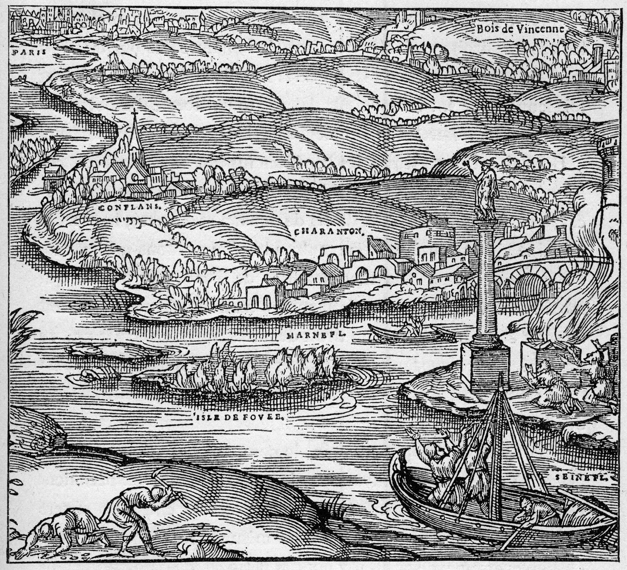 Römisches Gallien: ein Denkmal, erbaut von den Pariser Seeleuten unter der Herrschaft von Tiberius, an der Mündung von Seine und Marne. Gravur in „La Marine et les colonies: commerce“ von Unknown artist